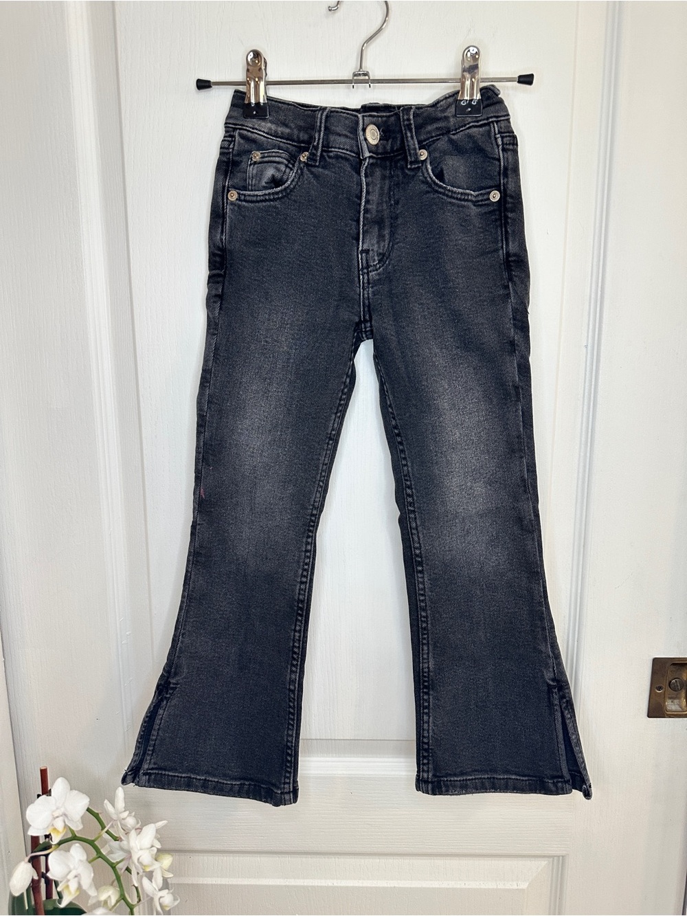 Zara Black Washed Flare Jeans (6)